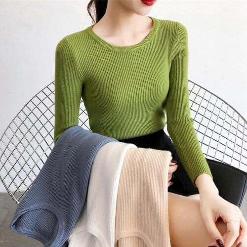 2021 Casual Knitted Woman Pullover Sweaters Autumn Winter O Neck Basic Slim Elasticity Jumper Fashion Warm Female Short Sweaters