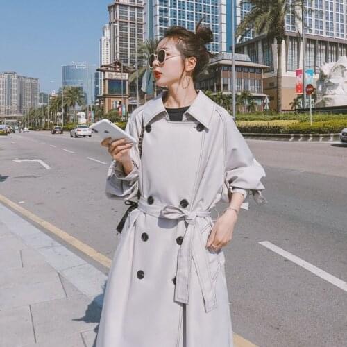 Coat Women Solid Womens Trench Coat Casual Womens Light Windbreakers Pockets Sashes Button Long Womens Trench Coat 2021