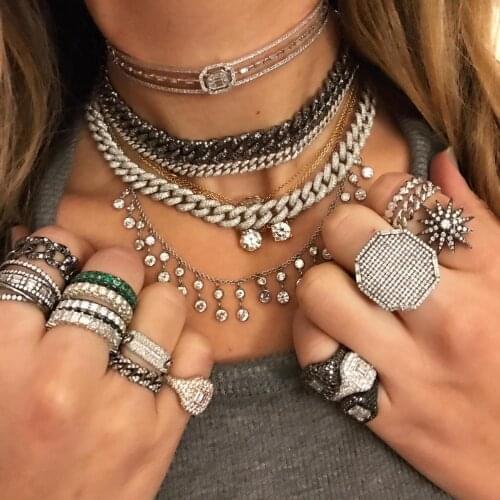 Drop ship iced out black white cz cuban choker necklace for women hip hop black gold color bling women cuban choker jewelry