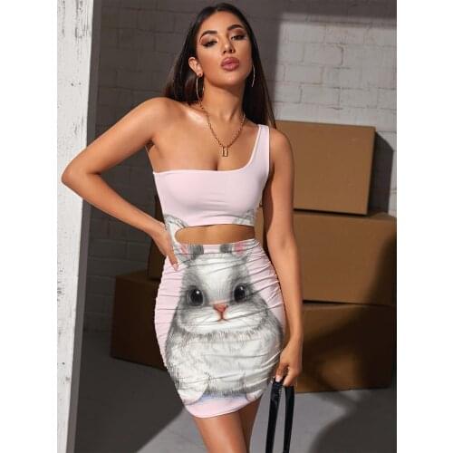 Giyu Brand Rabbit Dresses Women Animal Pleating Lovely Halter Sleeveless Harajuku Vestido Sexy Womens Clothing Party New