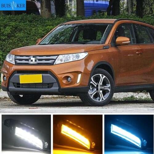 2PCS Car LED Daytime Running Light DRL Fog lamp with yellow Turn Signal For Suzuki Vitara 2015 2016 2017 2018 2019 2020