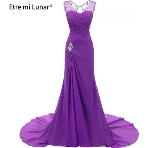 2021 Prom Dress Mermaid O-neck Purple Long Dress Sweep Train Ruched Pleats Formal Dress robe de soiree vestidos L4233