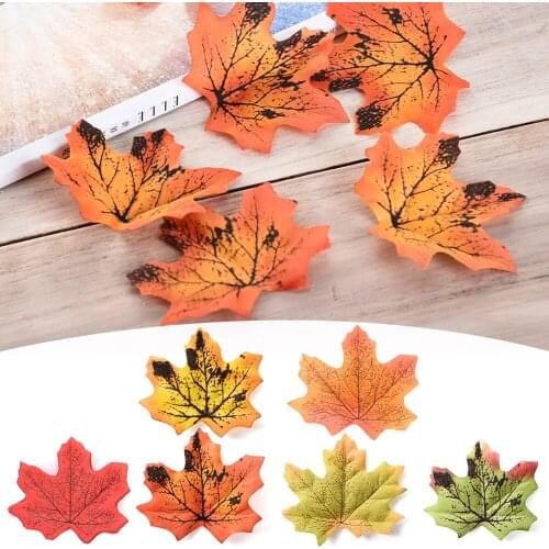 50pcs/lot Artificial Silk Maple Leaves Fake Fall Leaf Artificial Maple Leaves Simulation Decorative For Wedding Party For Sale