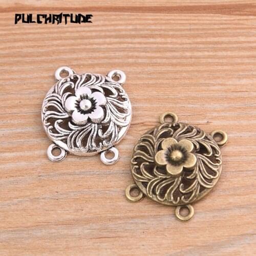 PULCHRITUDE 8pcs 25*29mm Retro Two Color Zinc Alloy Shaped Flower Pendants Connectors Linker For DIY Charm Jewelry Accessorie