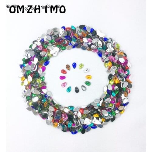 8x13mm Drop Shape Acrylic Rhinestones 50Pcs Flatback Pointed Stones Strass For DIY Crafts