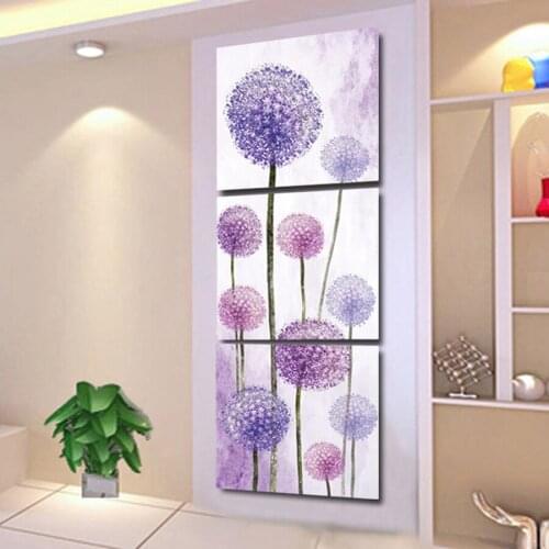 Free shipping 3 panel Dandelion Painting Printed Painting Picture Home Decor Canvas Art Dining room decoration W0173