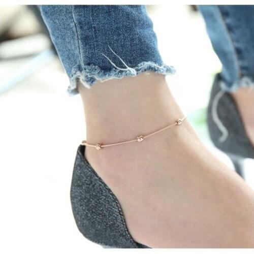 Anti-fading Stainless Steel Round Bead Snake Bone Chain Anklet Womens Gold Foot Jewelry Stainless Steel Anklet Womens Anklet