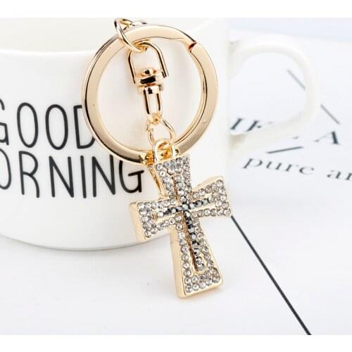 Crystal Cross Keyrings Keychains Gold Purse Bag Pendant Charms Keyring for Car Handbag Chram Key Holder-50