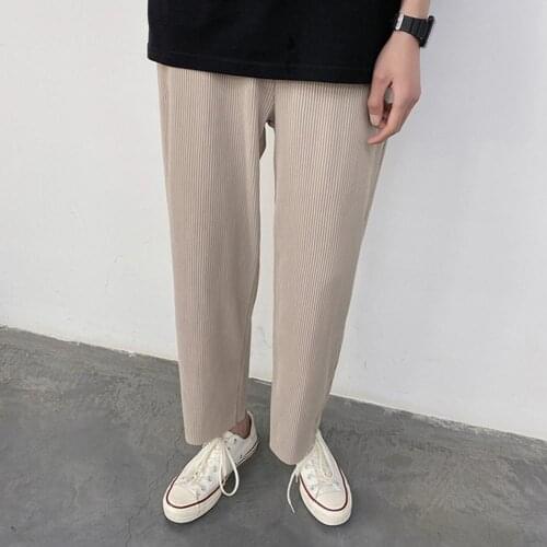 Autumn Men Pants Solid Color Multi Pockets Breathable Mid Rise Wide Leg Straight Pants Streetwear
