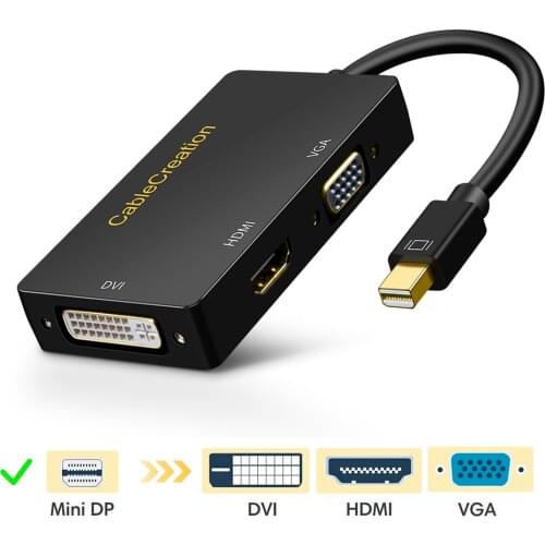 Cablecreation3-in-1 Three-in-one Mini DisplayPort (Thunderbolt Port) to HDMI- compatible/DVI/VGA for TV AV HDTV Adapter 4Kx2K