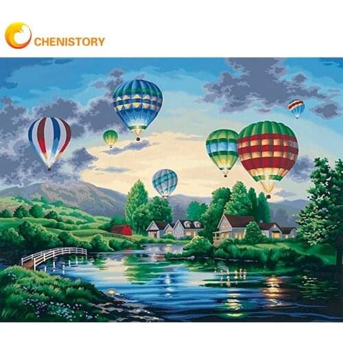 CHENISTORY Hot Air Balloon River Landscape Painting By Numbers Handmade DIY Frame On Canvas Unique Gift Modern Home Wall Craft