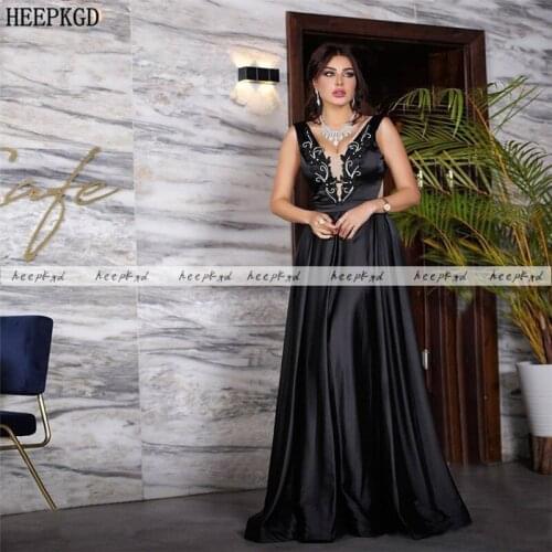 Black Mermaid Long Arabic Evening Dress Detachable Train Backless Chic Crystals Satin Formal Occasion Dresses Plus Size Gowns