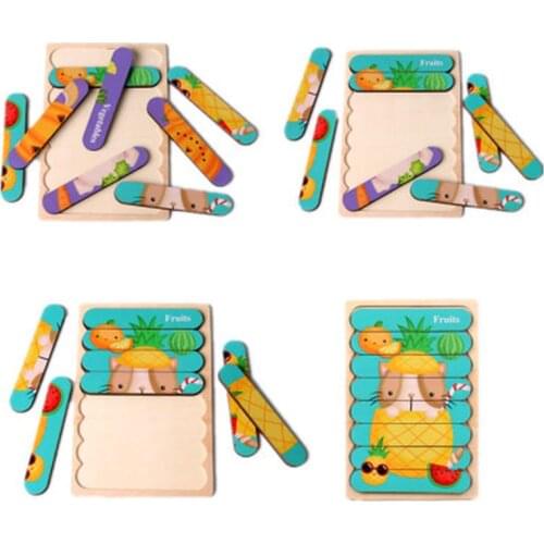 Kids Double-sided Strip Puzzle Telling Story 3D Wooden Puzzle Animal Stacking Jigsaw Montessori Toy Educational Toy For Children