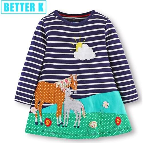 100% Cotton Cartoon Printed Children Dress Kids Long Sleeve Dress For Girls Infant Costumes Fashion Brand Spring Girls Clothes