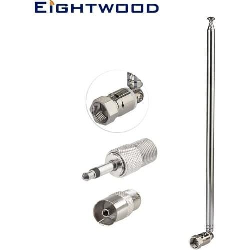 Eightwood Universal FM Radio Antenna F Male 75 Ohm Unbal Telescopic Aerial Indoor for Table Top Radio AV Stereo Receiver System