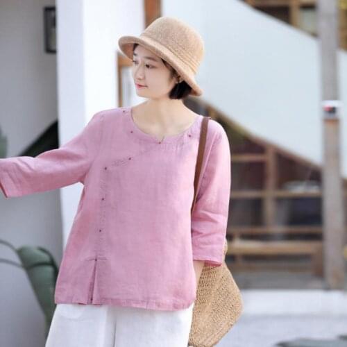 Johnature Spring Summer Simple Casual Solid Color O-neck Half Sleeve All-match Shirt 2021 New Loose Comfortable Women Tops Shirt