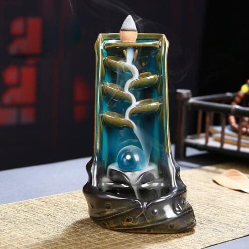 Ceramic Backflow Incense Burner Waterfall Incense Holder Aromatherapy Ornament for Home Decor With Crystal Balls Best Gifts