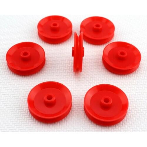 30Pcs 3.9*29mm Red Pulley Plastic Wheel Toy Train Small Wheels Belt Drive Concave Wheel Spare Parts for DIY Car Models