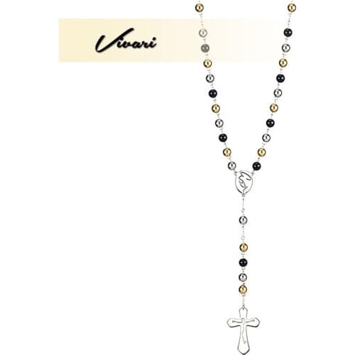Vivari Colorful Catholic Cross Fashion Stainless Steel Beaded Religious Necklace