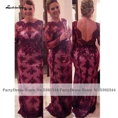 Lakshmigown Burgundy Lace Evening Dress with Sleeves 2020 Chic Brides Mother Dresses for Wedding Party Gowns Plus Size
