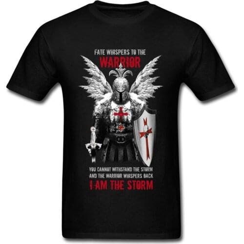 Fashion Men T Shirt Knights Templar Warrior Print Manly Male Black Tops Tees Pure Cotton No Fade Vintage Design T-shirt