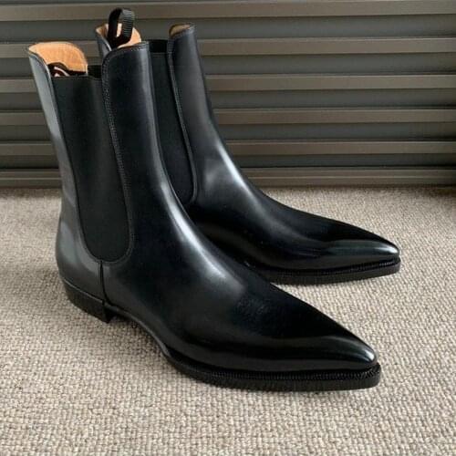 Men Dress Boots PU Leather Fashion Low Heel Casual Slip-on Ankle High Rock Style Classic Male Casual Chelsea Boots TV282