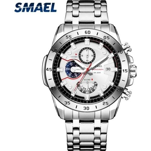 SMAEL Watch Men Classics bussiness alloy watch with three eyes and six stitches dial Mens Reloj Watches Homme Saati SL-9090