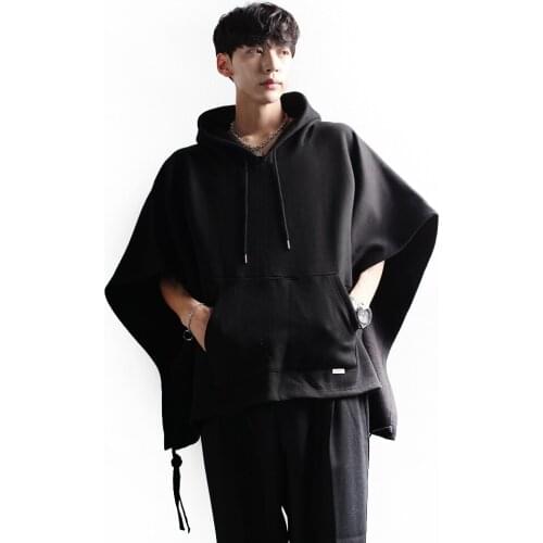 Autumn and winter mens sweater coat casual fashion Cape Hoodie sweater coat performance stage personality loose large size top