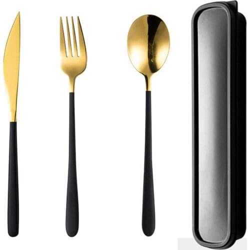 3 Pcs Set of Box Spoon Fork Knife High Quality Portable Tableware Dinner Set Black Box Western Portable Cutlery Set