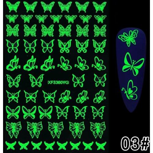 Nail-Art-Sticker Luminous Lace Halloween Design 3D Nail Art Sticker Butterfly/Skull/PumpkinAdhesive Self Nail Art Lace Stickers