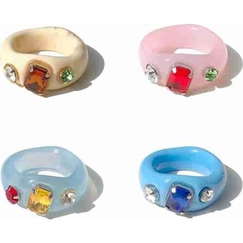 New Trendy Korean Transparent Resin Acrylic Crystal Irregular Geometry Simple Rings for Women Girls Jewelry