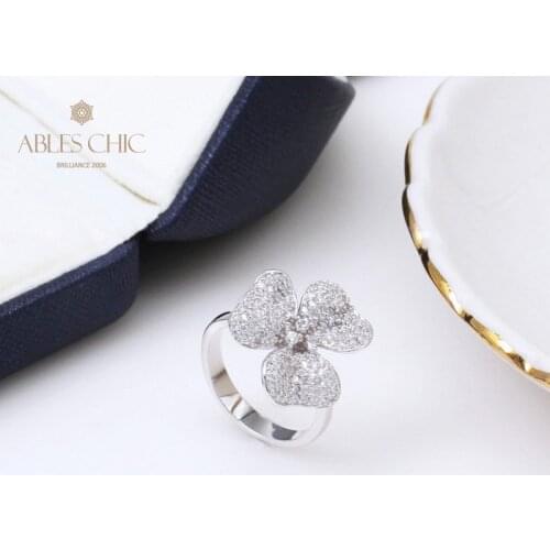 Solid 925 Silver Rose Petals CZ Flower Cocktail Rings Paved Cubic Zirconia Stones Wedding Ring Quality Fine Jewelry 2021