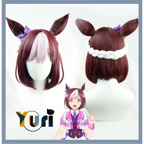 Human use Anime Game Pretty Derby Special Week Cosplay Prop Hair Wig Give Bow-knot Cos Sa ZY