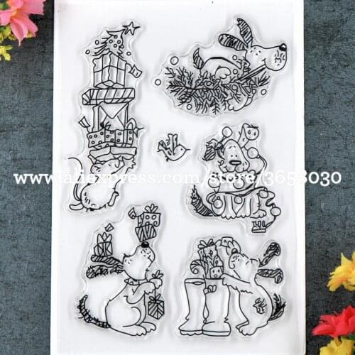Christmas Dog Mouse Gift box Tree Scrapbook DIY photo cards rubber stamp clear stamp transparent stamp 11x16cm 8101664