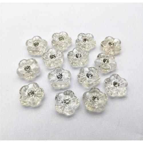 100pcs 15mm Transparent Clear Flower Acrylic Buttons With Rhinestone Diamante Centre Sewing Accessories