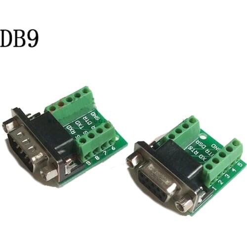 RS232 / 422 / 485 Signals Breakout Board Serial Port Header DB9 Male / Female to Terminal Block Adapter