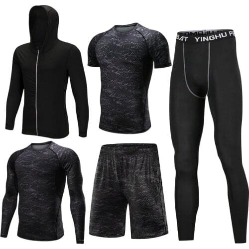 Mens Sports Suit Fast Drying Fitness Training Elastic Tights Clothes Running Sportswear Suits Workout Jogging Sports Set S-4XL