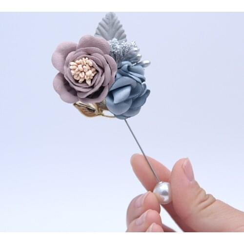 Handmad Groomsmen Boutonnieres Groom Silk Rose Buttonhole For Wedding Ceremony Flower Pin With Pearl Best Man Party Gift D674