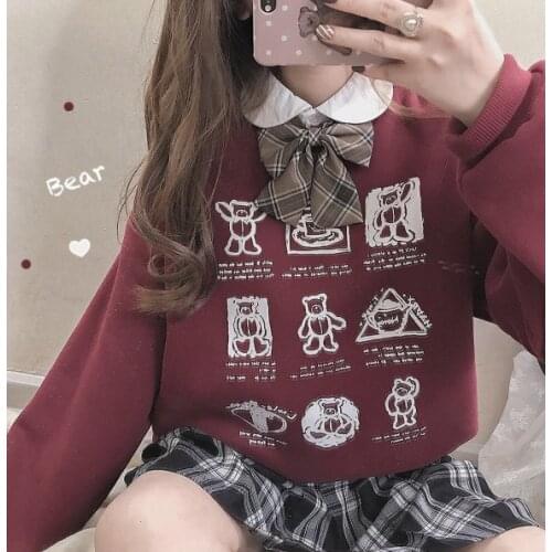 3Colors Instagram Style Bears Winter Womens Loose Wide BF style Sweatshirt Long Sleeve Pullovers Hoodies Round Collar Cute