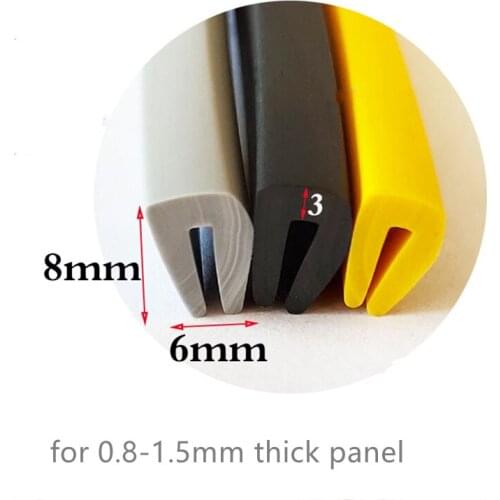 U Rubber Strip 8x6mm 0.8-1.5mm Edge Shield Encloser Bound Glass Metal Wood Panel Car Vehicle Bumper Seals Gray Black Yellow