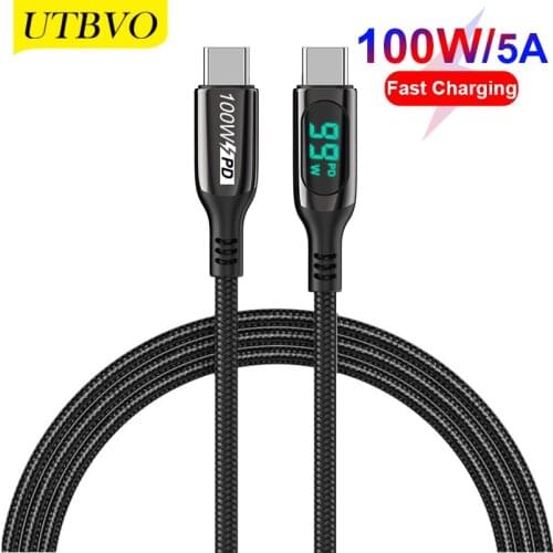 UTBVO 100W 5A Type C to Type C Cable Fast Charge USB C Cable for MacBook Pro Quick Charge 4.0 Type C Cable Phone Charger Cable