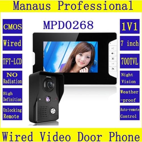 New 7 inch LED Display Video Door Phone System 1 Night Vision Ultra HD Camera 1 Multi-language Monitor Video Intercom Kit D268b