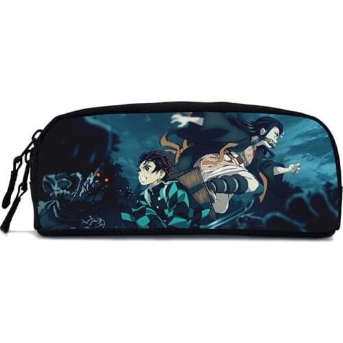 Anime Demon Slayer Waterproof Pencil Case Student Cartoon Zipper New Casual Cosmetic Bag Pen Bag Boy Girl Stationery MakeUp Bag