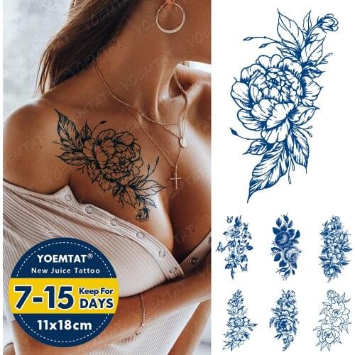 Juice Lasting Waterproof Temporary Tattoo Stickers Peony Flower Minimalist Line Flash Tattoos Sexy Women Ink Body Art Fake Tatto