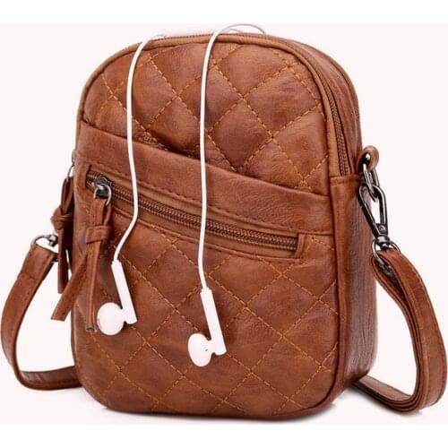 Lattice Pattern Small Shoulder Bags For Women Retro Washed Pu Leather Crossbody Female Multi-pockets Messenger Bag Phone Purses