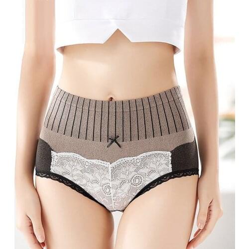 Large Size Postpartum Panties Women High Waist Elastic Slimming Briefs Soft Breathable Seamless Underwear Sexy Lace Underpants