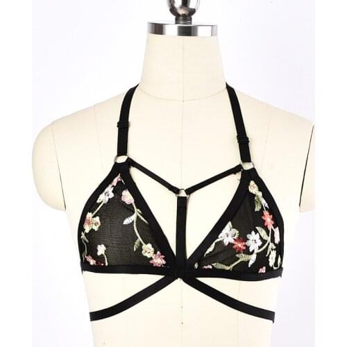 JLX.HARNESS Women Pastel Goth Flower Lace Bra Bralette Bustier Fashion Lingerie Punk Pole Dance Body Harness Suspender Belt