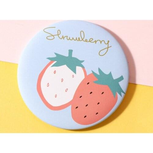 1Pc Kawaii Cute Cartoon Portable Small Round Mirror Peach Strawberry Sweet Girl Mini Makeup Mirrors Travel Make Up Tools