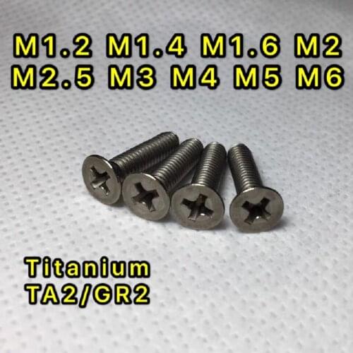 10PCS M1.2 M1.4 M1.6 M2 M2.5 M3 M4 M5 M6 Titanium screw Countersunk head DIN965 Pure titaniums GR2 Flat heads Phillips screws