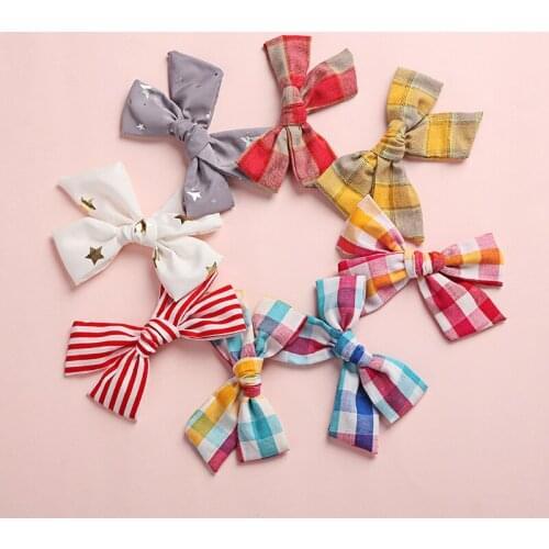 16 pcs/lot, Baby Girls Plaid Fabric Handtied Bow hair clips or Nylon headbands , School Girl Bow hair accessories